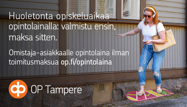 OP Tampereen mainos opintolainasta.